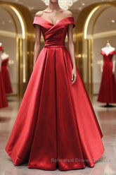 Off the Shoulder Red Long Semi Formal Prom Dresses, Red Off Shoulder Long Formal Evening Dresses